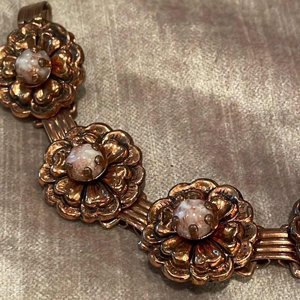 Vintage Copper Gemstone Desert Flowers Bracelet Size 7.5